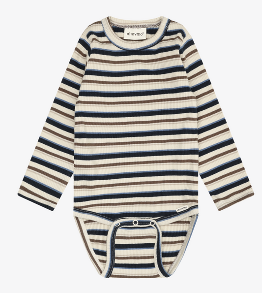 Ribbed Body Suit Long Sleeve - Blue Stripe
