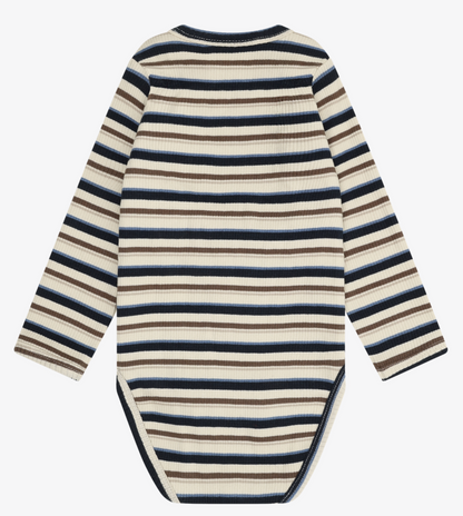 Ribbed Body Suit Long Sleeve - Blue Stripe
