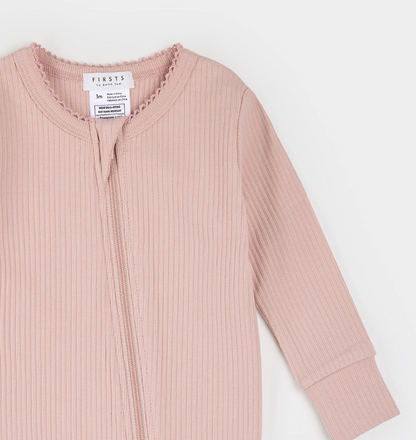 Zipper Sleeper - Rose Rib Scalloped