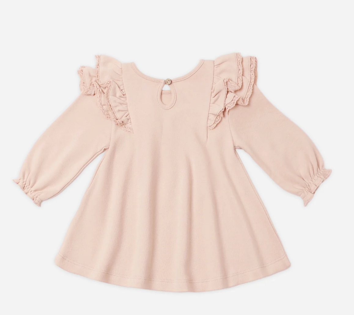 Long Sleeve Flutter Dress - Dusty Rose