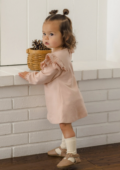 Long Sleeve Flutter Dress - Dusty Rose