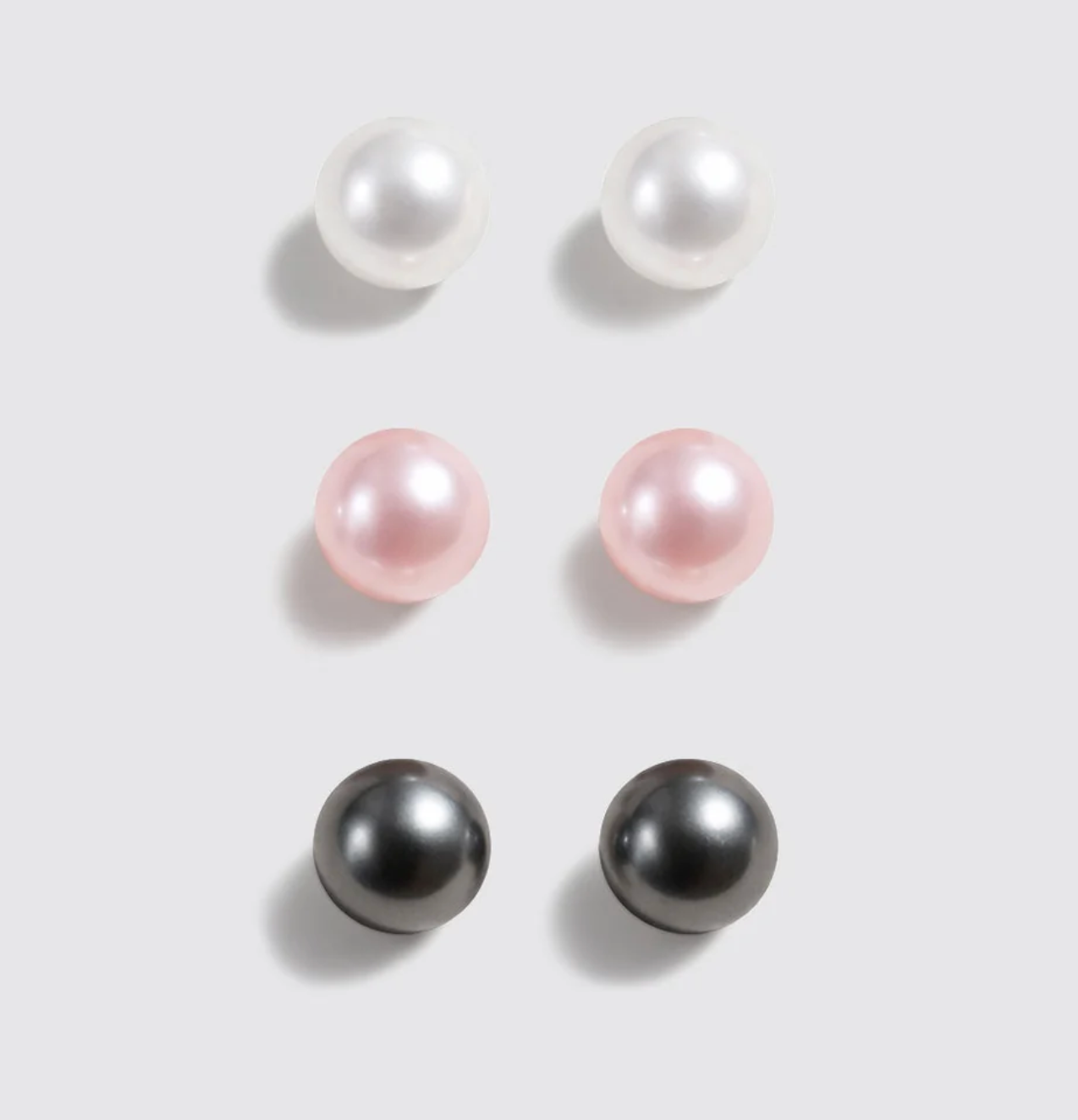 Set of 3 Stud Earrings with White, Pink & Black Pearls