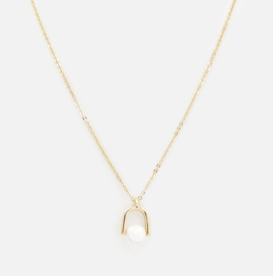 Golden Necklace with Pearl Bell Charm