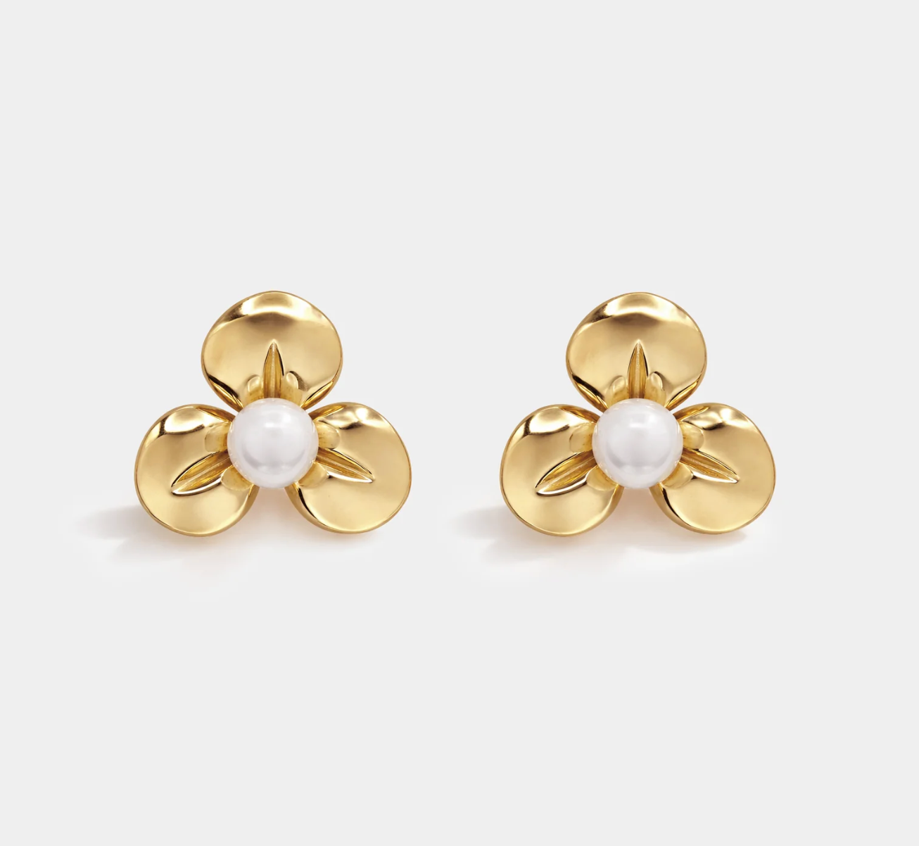 Golden Flower Earrings with Pearl