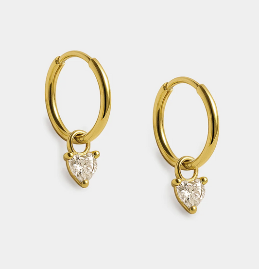 Mini Huggies in stainless steel with Heart Cubic Zirconia