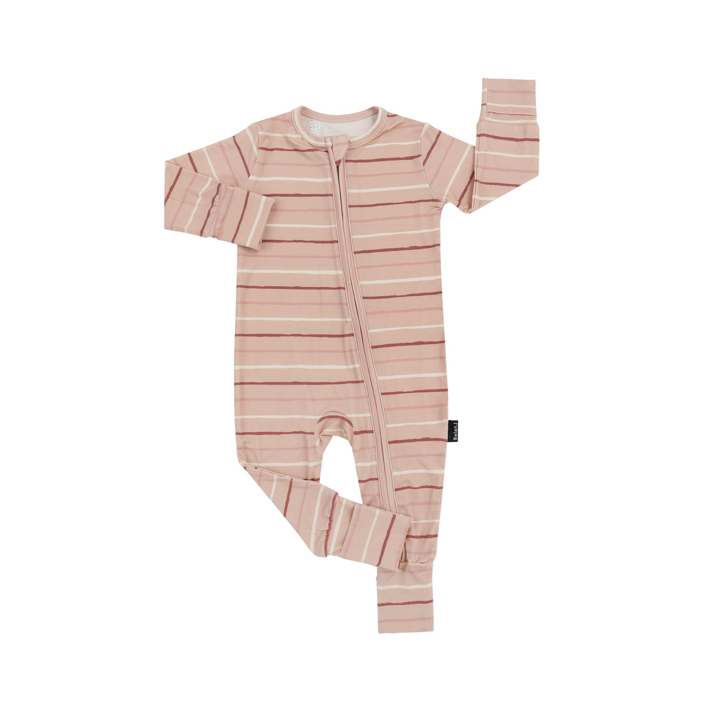 Footless Sleeper with Fold-Over Cuffs - Pink Stripes