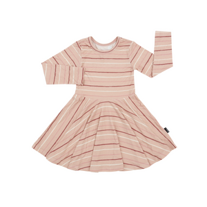 Long Sleeve Twirl Dress - Pink Stripes