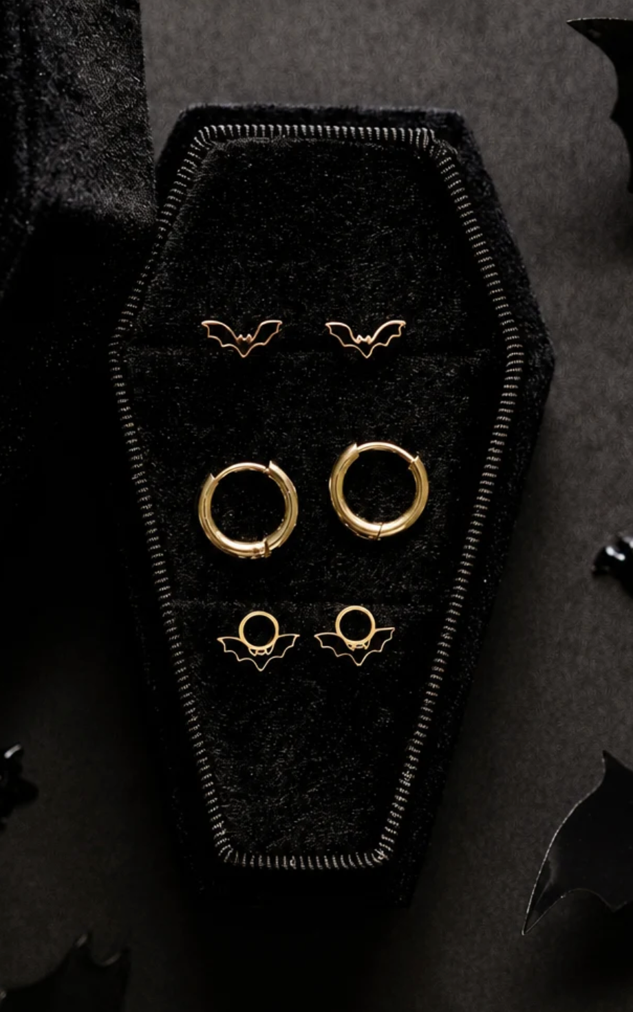 Earrings Hoop Charm - Tiny Bat