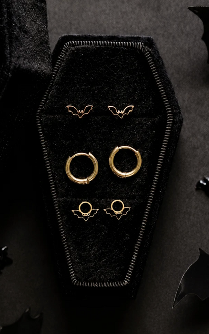 Earrings Hoop Charm - Tiny Bat