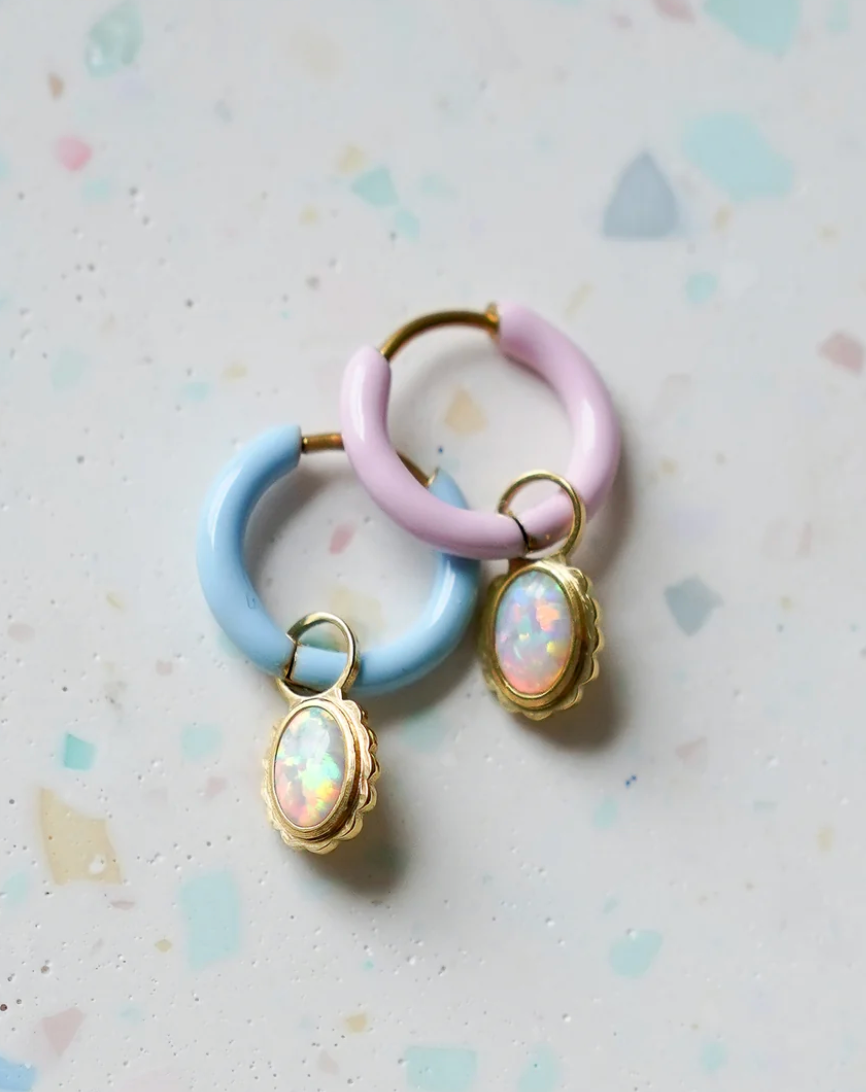 Earrings Hoop Charm - Anniversary Opal Charms