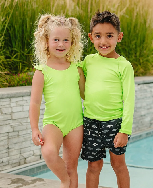 Ruffle Shoulder One Piece Ribbed - Green Gecko