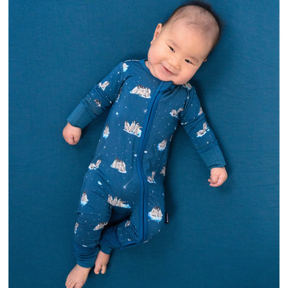 Footless Sleeper with Fold-Over Cuffs - Penguins (Night Sky)