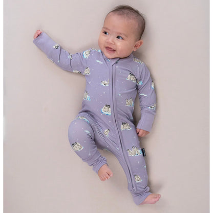 Footless Sleeper with Fold-Over Cuffs - Penguins (Periwinkle)