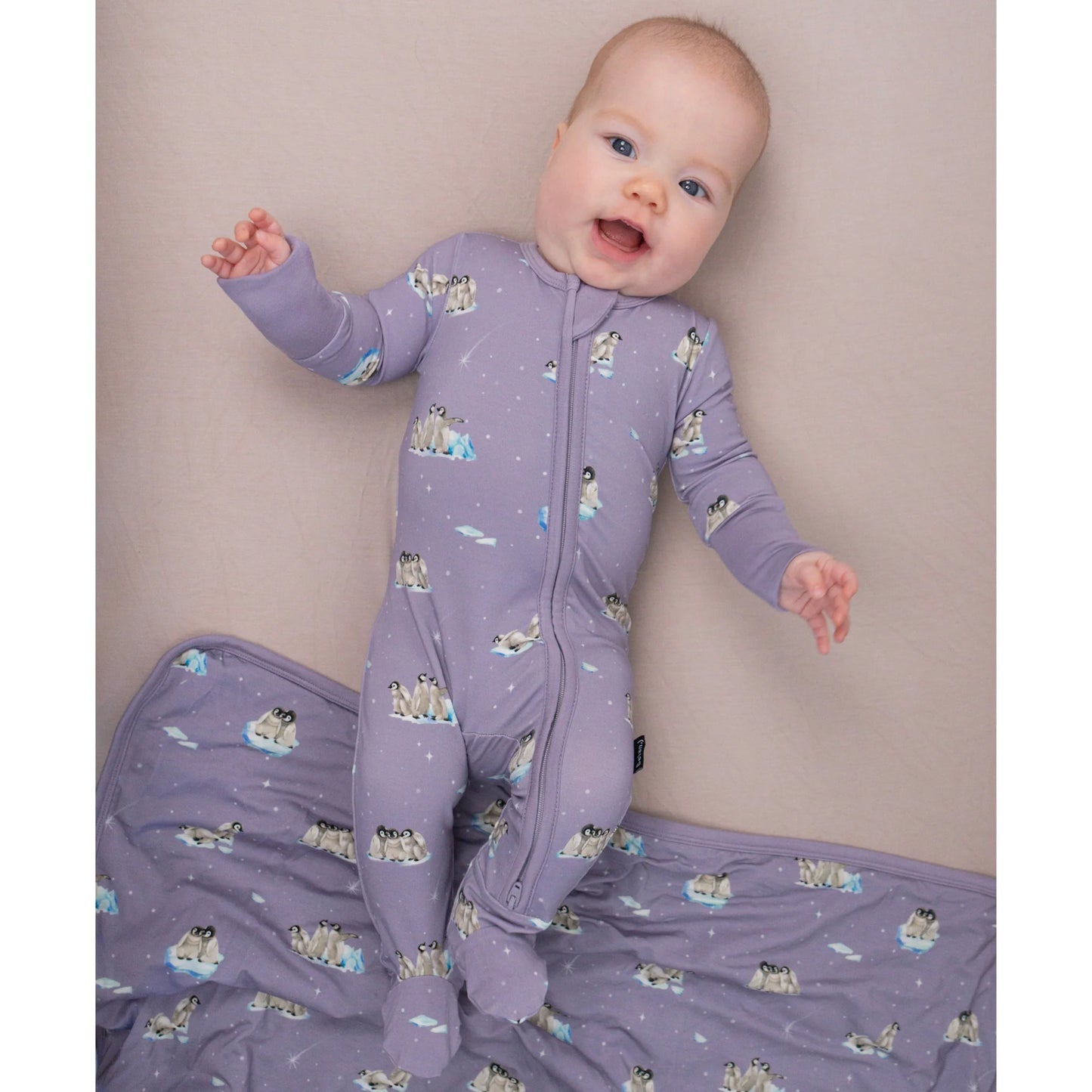 Footed Zipper Sleeper - Penguins (Periwinkle)