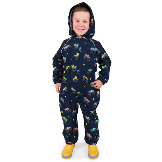 Kids Fleece Lined Rain Suits - Big Trucks