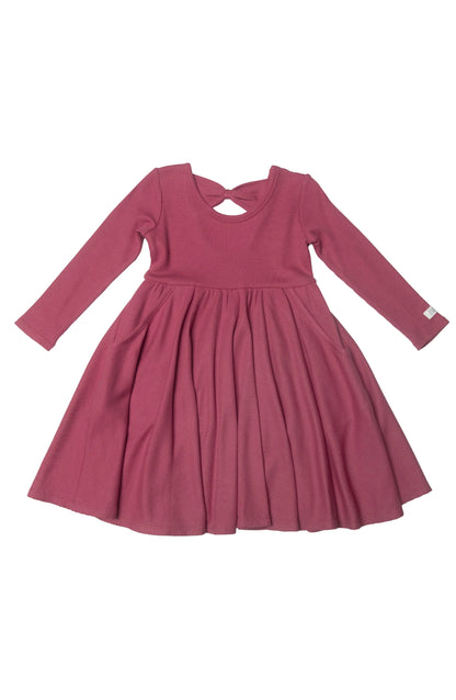 Waffle Long Sleeve Skater Dress - Mauvewood