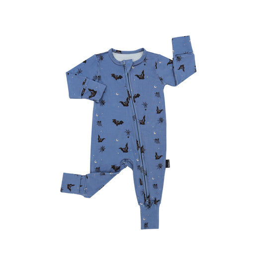 Footless Sleeper with Fold-Over Cuffs - Bats (Blue)