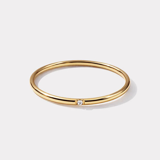 Thin Golden Ring in stainless steel with Cubic Zirconia