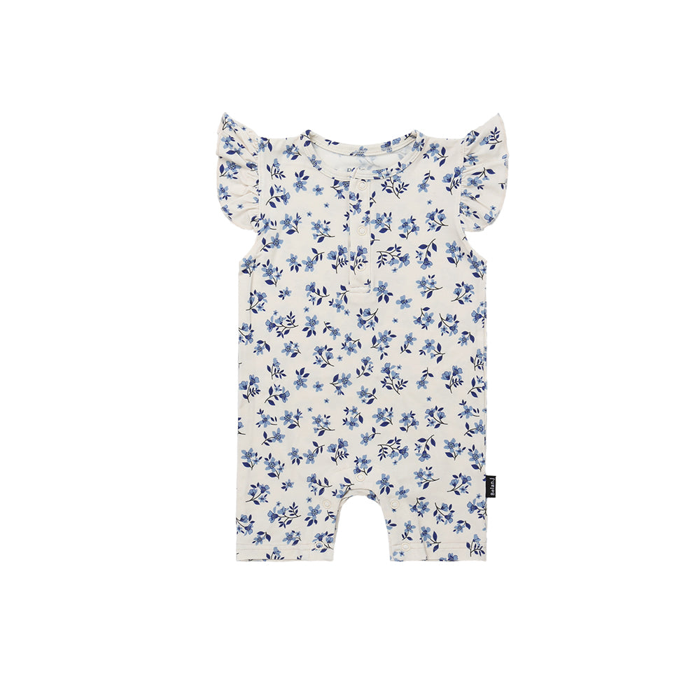 Ruffled Sleeves Shortall Romper  - Bluebell