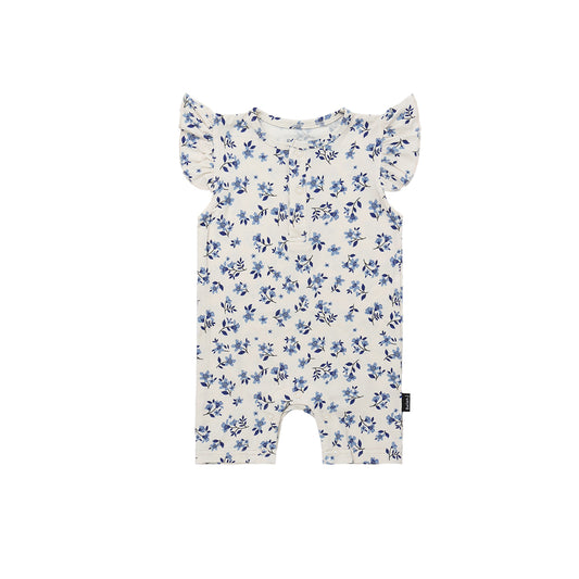 Ruffled Sleeves Shortall Romper  - Bluebell
