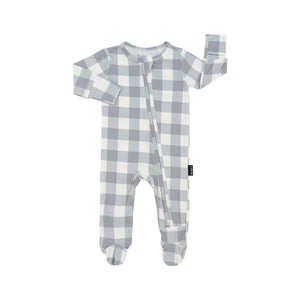 Footed Zipper Sleeper - Denim Plaid