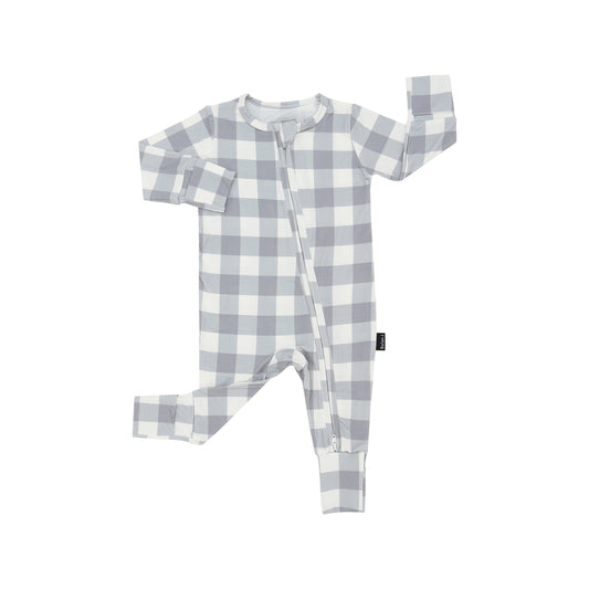Footless Sleeper with Fold-Over Cuffs - Denim Plaid
