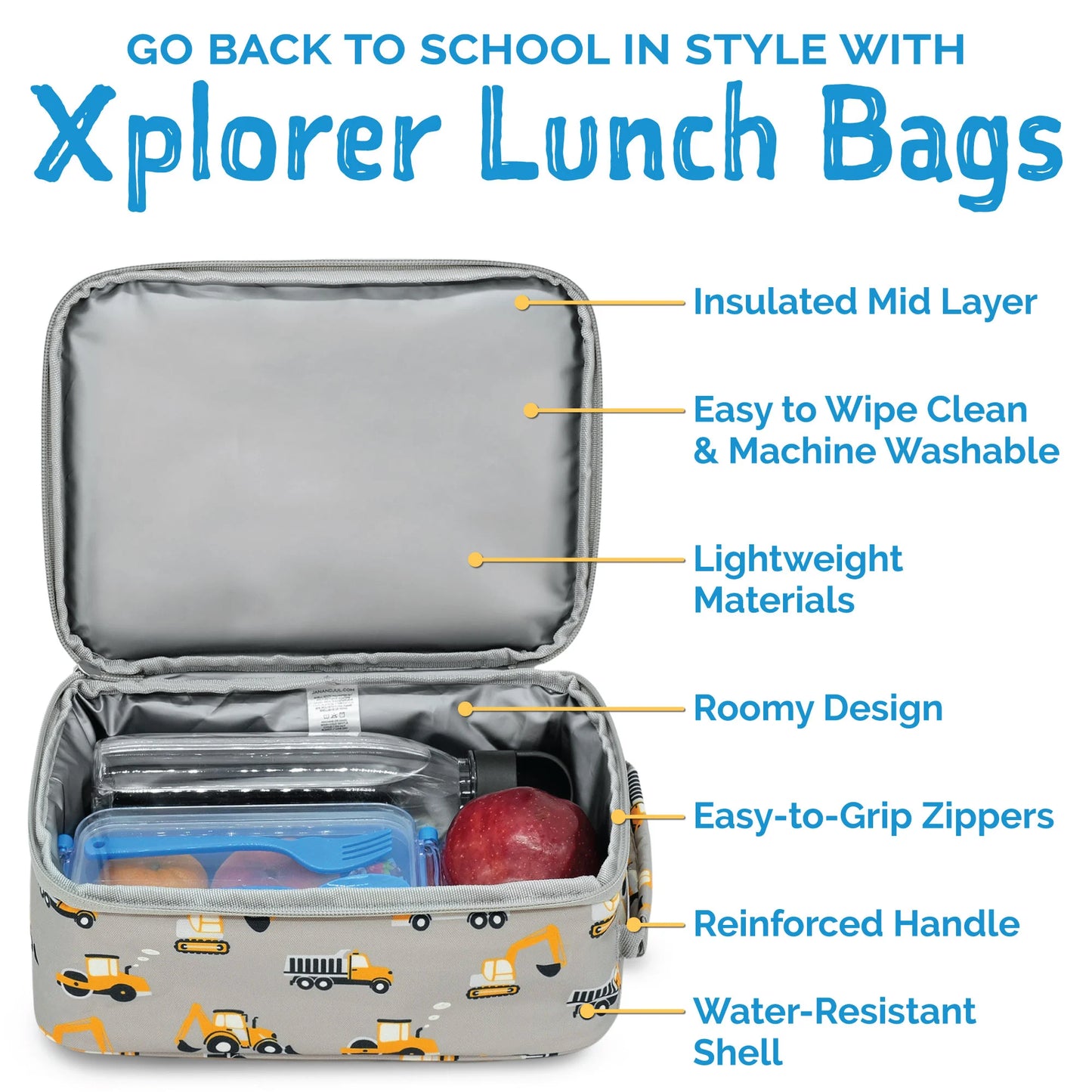 Kids Lunch Bag - Grey Construction