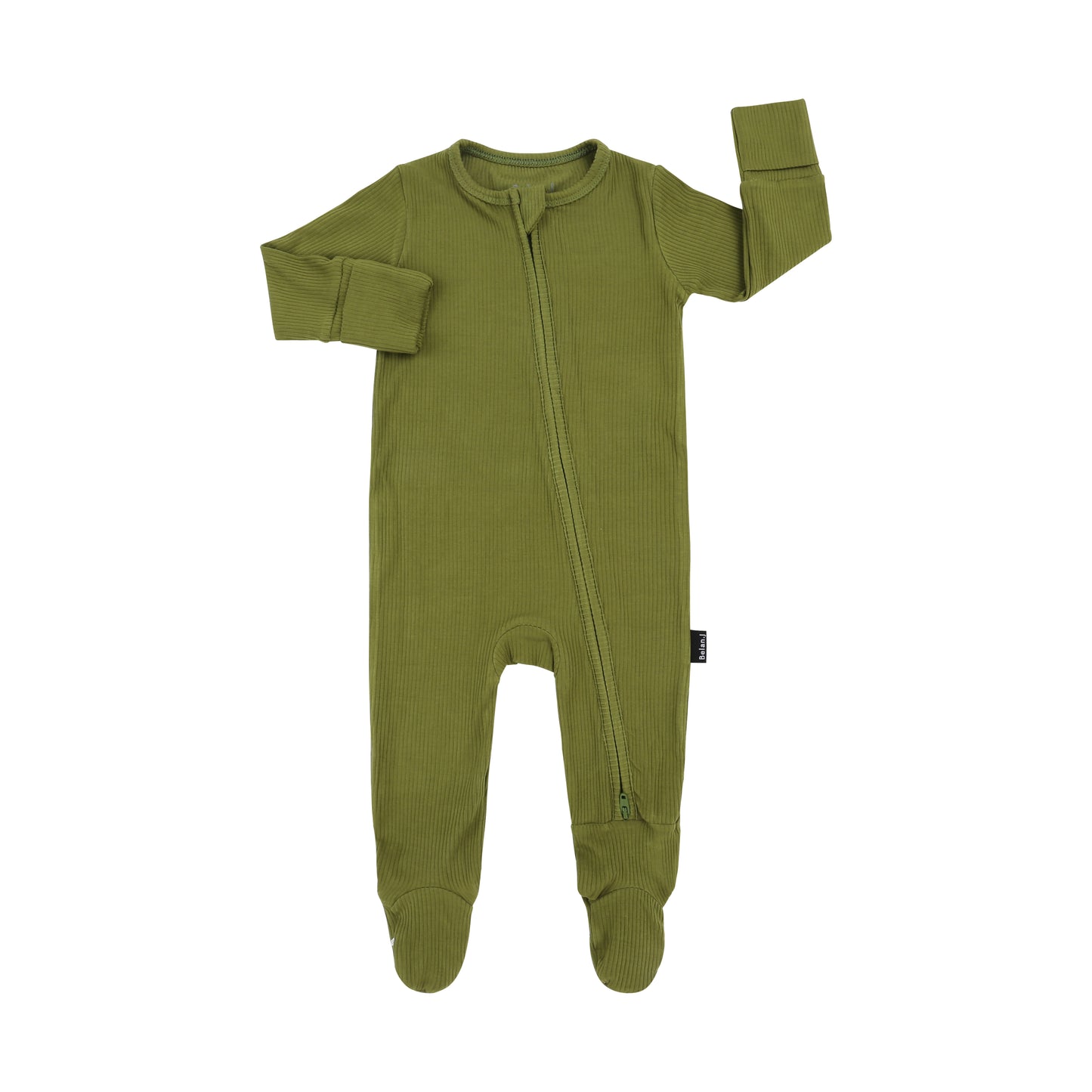 Ribbed Bamboo Footed Zipper Sleeper - Olive Green