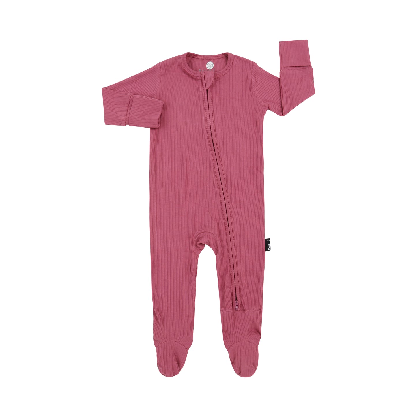 Ribbed Bamboo Footed Zipper Sleeper - Rose Wood