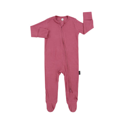 Ribbed Bamboo Footed Zipper Sleeper - Rose Wood