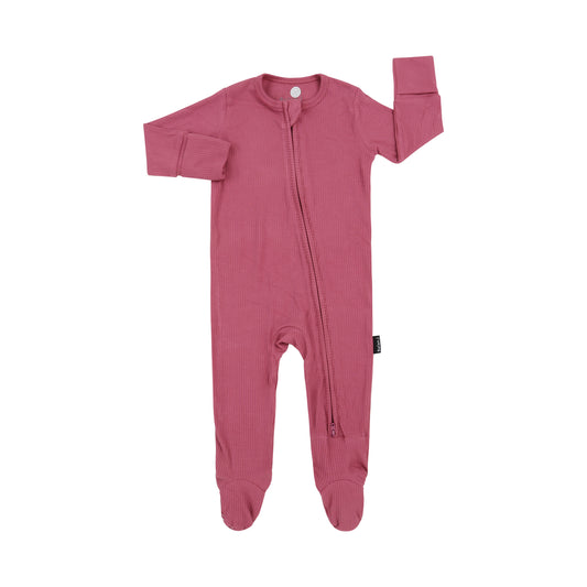 Ribbed Bamboo Footed Zipper Sleeper - Rose Wood