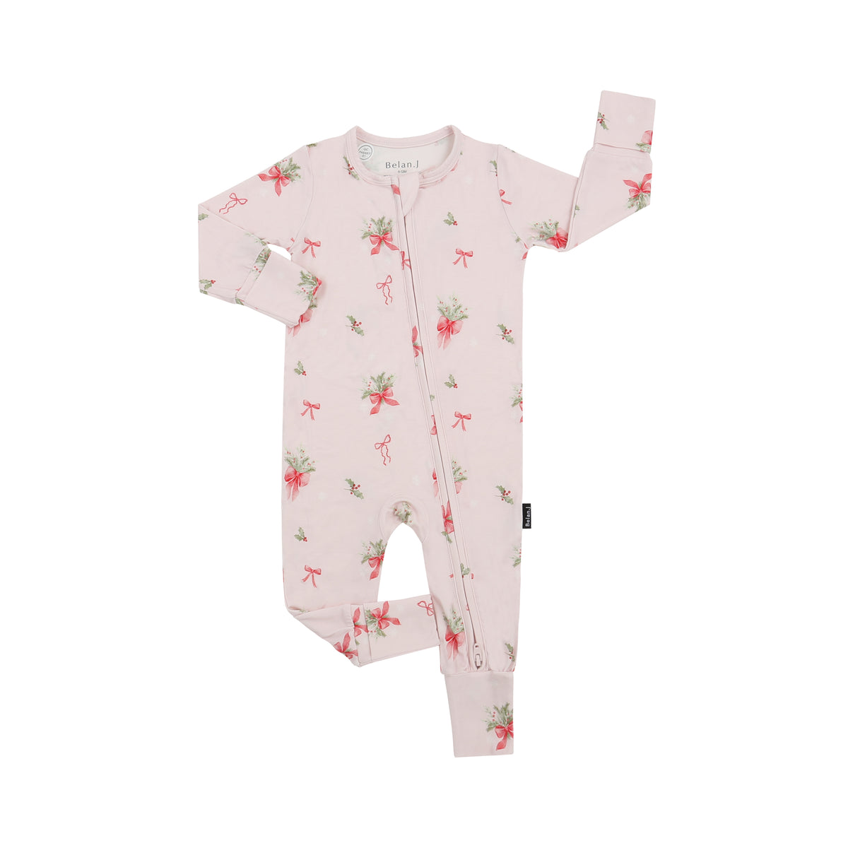 Footless Sleeper with Fold-Over Cuffs - Pink Bows