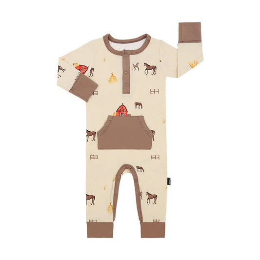 Long Sleeve Pocket Romper - Hay Neighbours