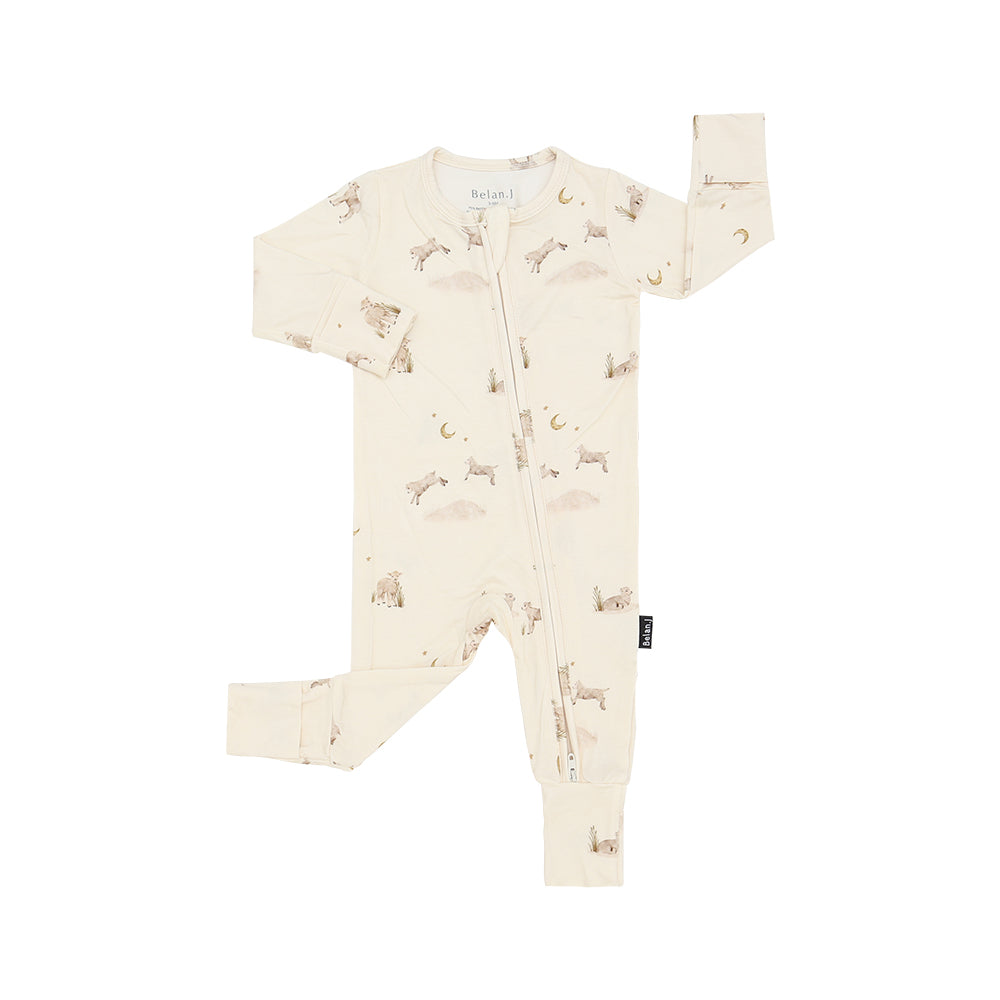 Footless Sleeper with Fold-Over Cuffs - Little Lambs