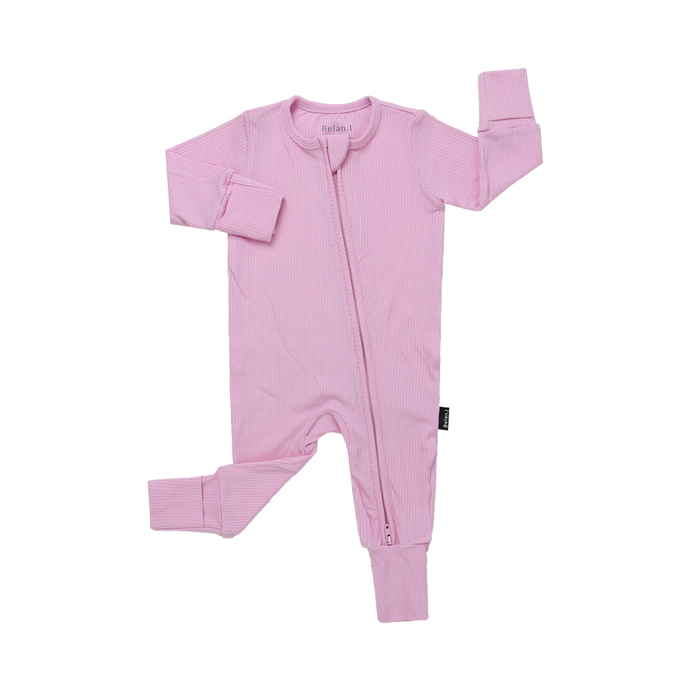 Footless Sleeper with Fold-Over Cuffs - Ribbed Pastel Orchid