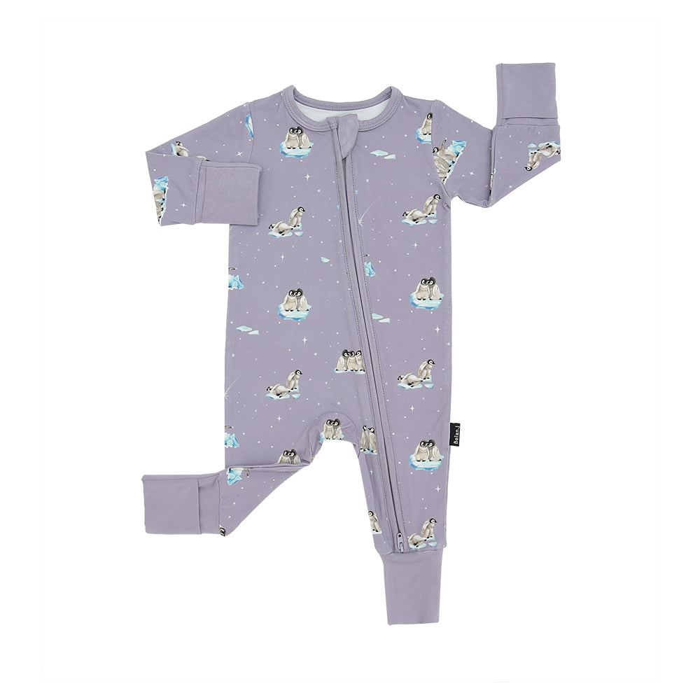 Footless Sleeper with Fold-Over Cuffs - Penguins (Periwinkle)