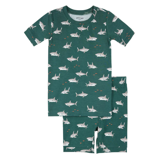 2 Piece Short Sleeve/Shorts PJ Set - Teal Shark