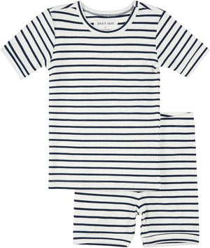 2 Piece Short Sleeve/Shorts PJ Set - Navy Stripe