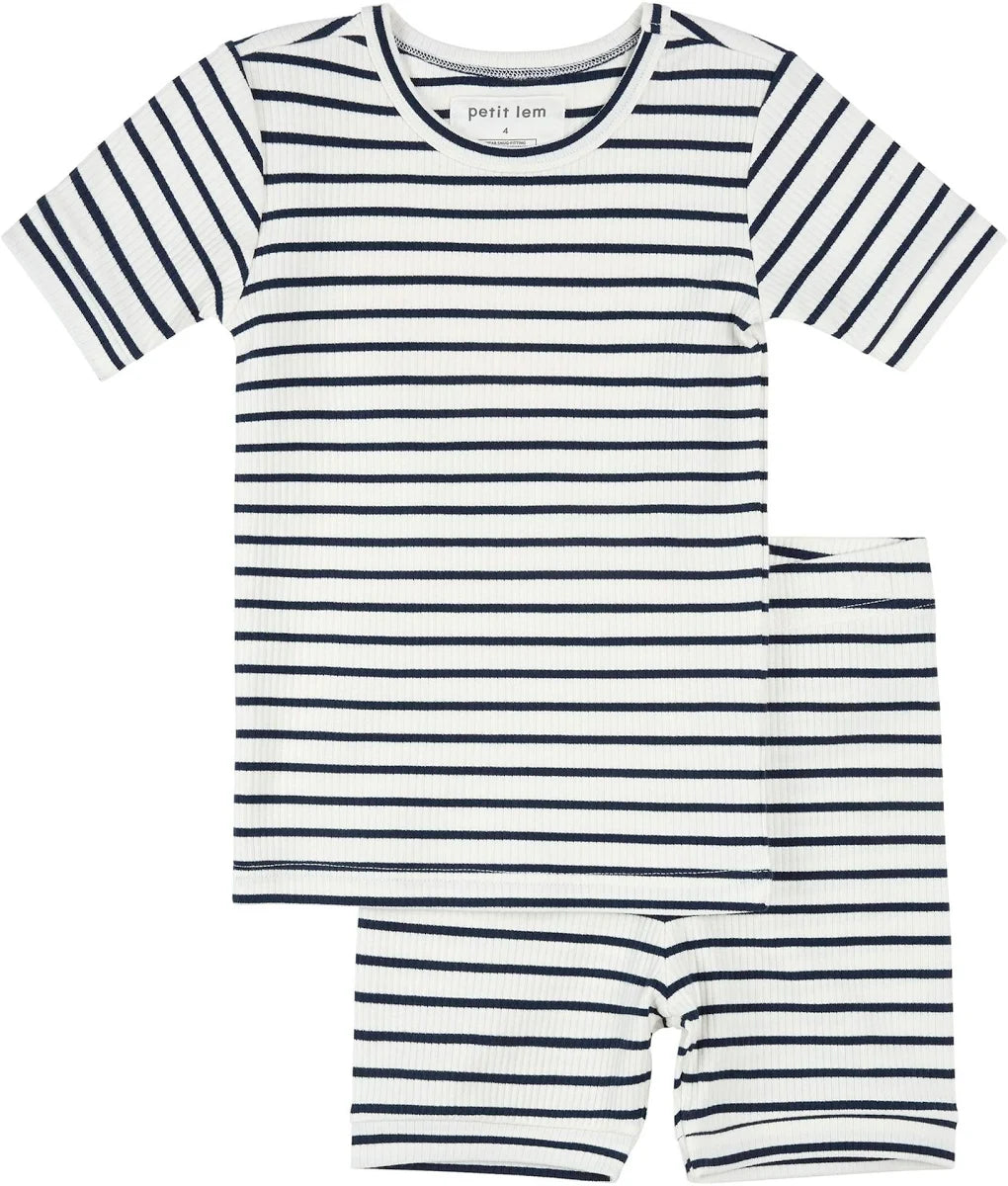 2 Piece Short Sleeve/Shorts PJ Set - Navy Stripe