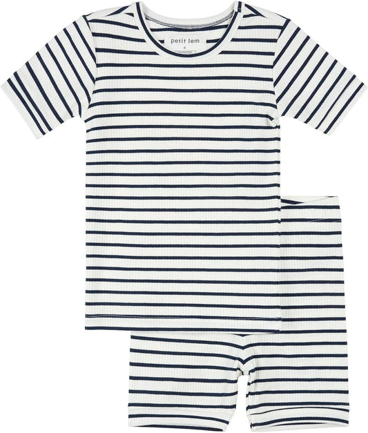 2 Piece Short Sleeve/Shorts PJ Set - Navy Stripe