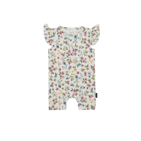 Ruffled Sleeves Shortall Romper  - Spring Meadow