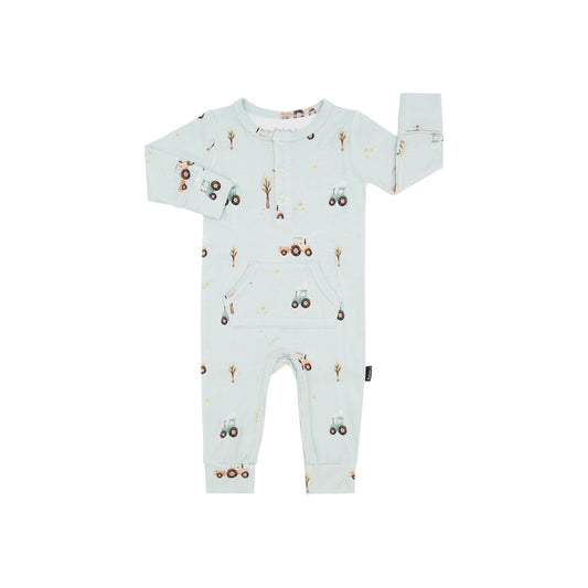 Long Sleeve Pocket Romper - Tractors
