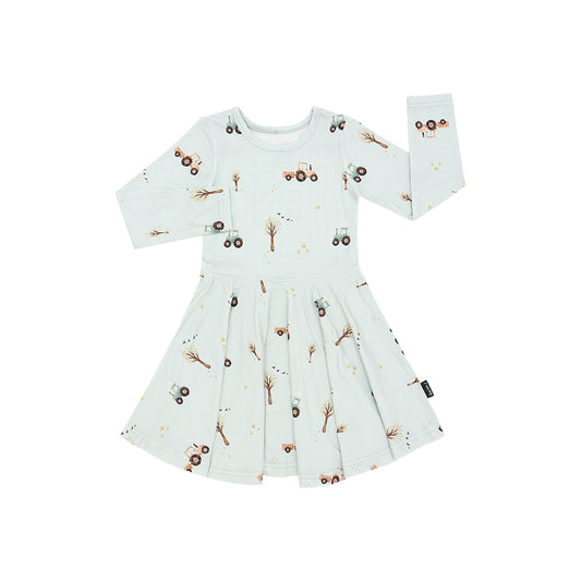 Long Sleeve Twirl Dress - Tractors