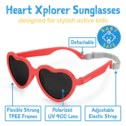 Kids Polarized Heart Sunglasses - Nautical Red