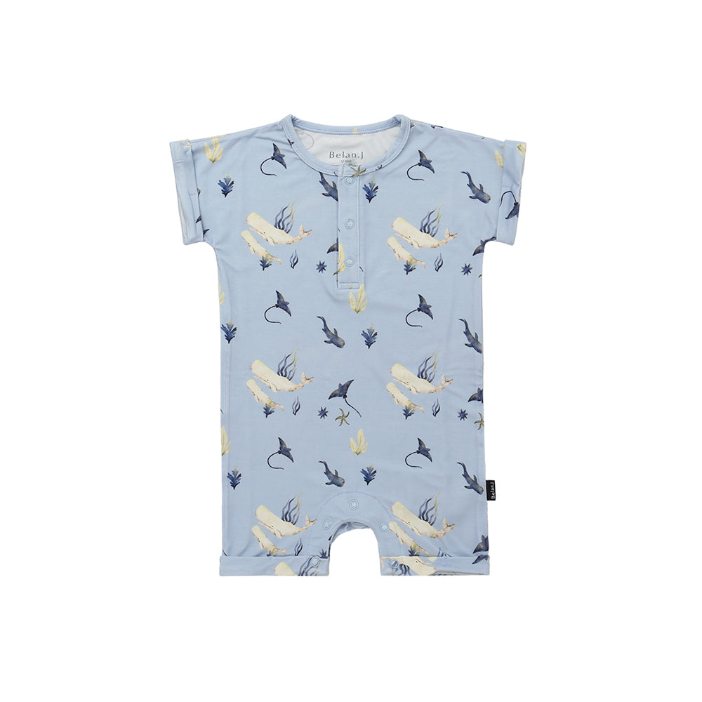 Short Sleeve Shortall Romper - Whale Lover