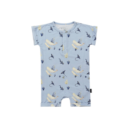 Short Sleeve Shortall Romper - Whale Lover