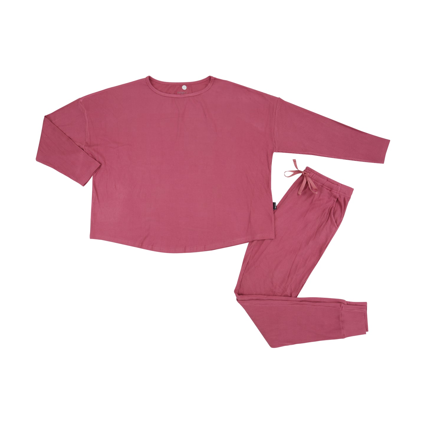 Ribbed Bamboo Women's Long-Sleeve PJ Set - Rose Wood